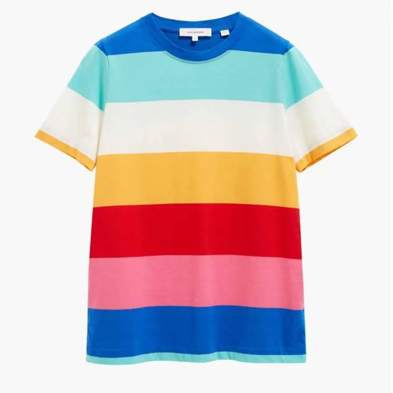 Rayé Robes Pour Femmes 2021 D'été Nouvelle Mode Arc-En-Ciel O-cou Décontracté Robe Mi-longue À Manches Courtes Lâche Homewear Vêtements femme