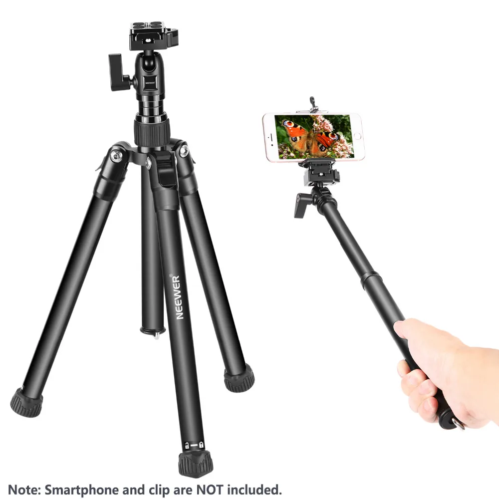 

Neewer Portable Camera Tripod Extendable Selfie Stick with 1/4 inch Screw Ball Head Adjustable for DSLR Cameras Cellphones Black