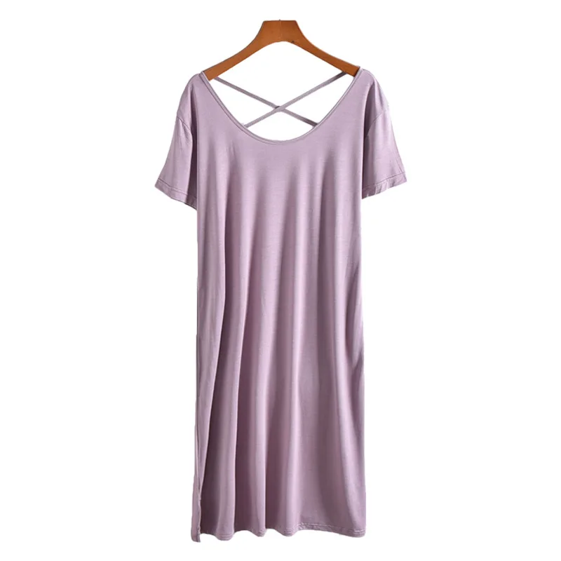 Modal Nightdress Women's Summer Lovely Short Sleeve Thin Summer Loose Simple Sexy Open Back Can Wear A Beautiful Back Nightdress