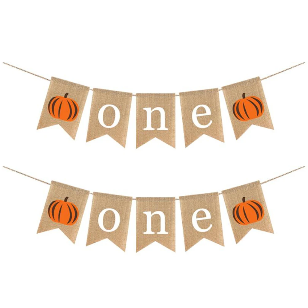 2pcs Autumn Thanksgiving Decorations For Home Baby Birthday Banner ONE Pumpkin Pattern Swallow Tail Flag Party Props | Дом и сад