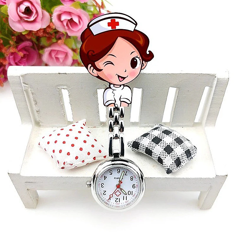 Acrylic cartoon nurse table hanging watch nurse chest watch clip quartz watch