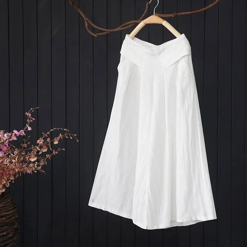 

Summer Spring Womans Wide Leg High Waisted Yellow Purple Linen Ankle Length Pants , Womens Clothes Casual Trousers