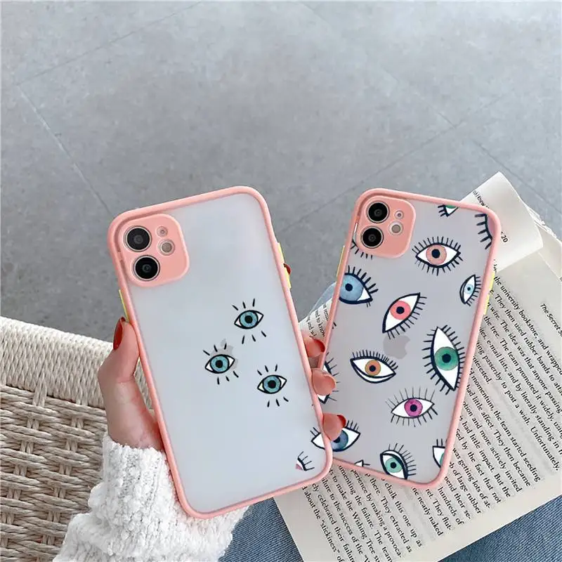 

Evil Eye 1 Phone Case For iPhone 12 11 Mini Pro XR XS Max 7 8 Plus X Matte transparent Pink Back Cover