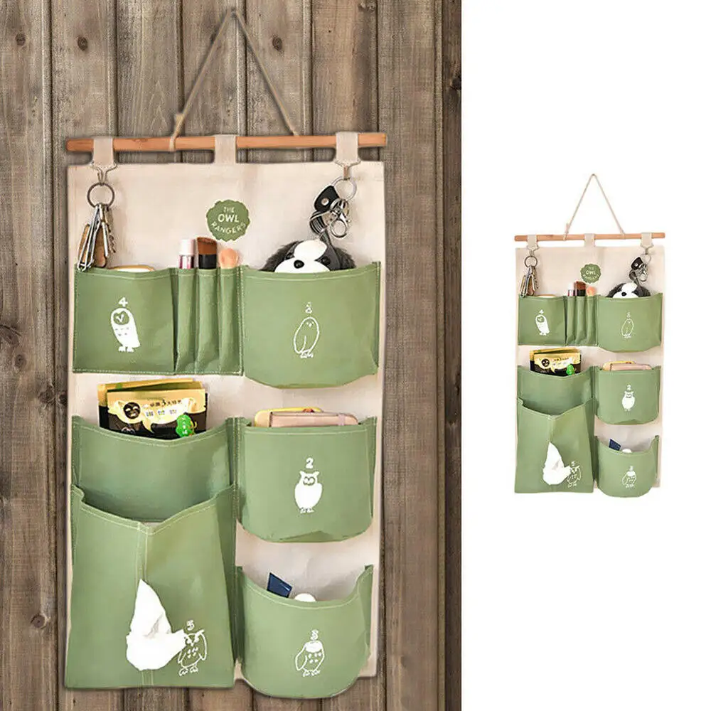 

Wall Mounted Storage Bag Cute Canvas Hanging Organizer Door Wardrobe Sundries Cosmetics Pouches Home Organizer
