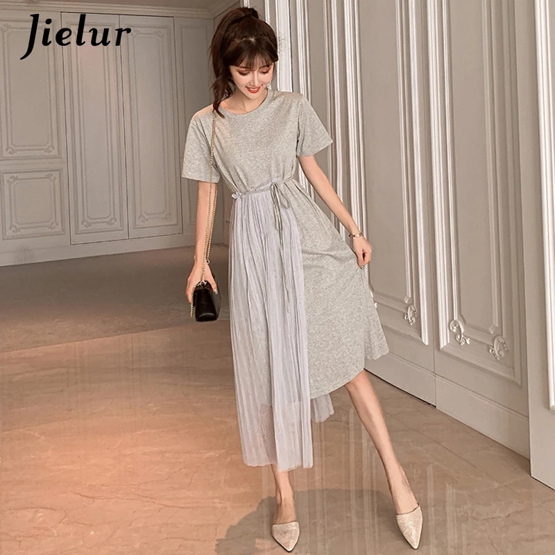 Летнее платье Jielur в стиле пэчворк женское Сетчатое однотонное Повседневное 2021