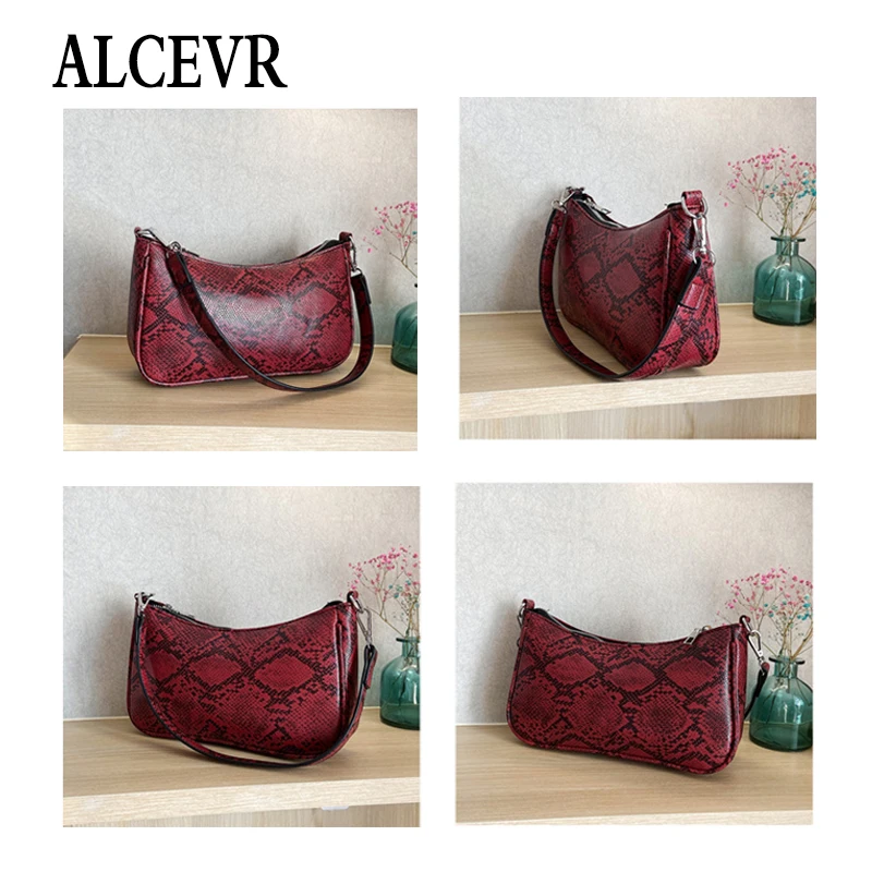 ALCEVR Serpentine PU Leather Small Messenger Bag Women Shoulder Bags Fashion Ladies Baguette Casual All-match Purse | Багаж и сумки
