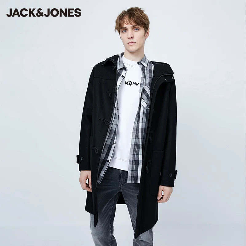 

JackJones Men's Woolen Overcoat Male Mid-length Hooded Stand-up Collar Thickened Woolen Overcoat | 219427513