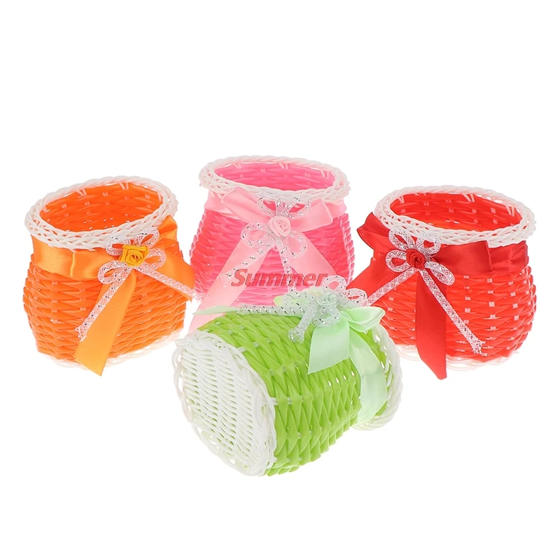 

Hot 8*10cm Plastic Rattan Vase Basket Flowers Pot Rattan Basket Wedding Table Decor Flower Vase Wedding Vase Home Decor