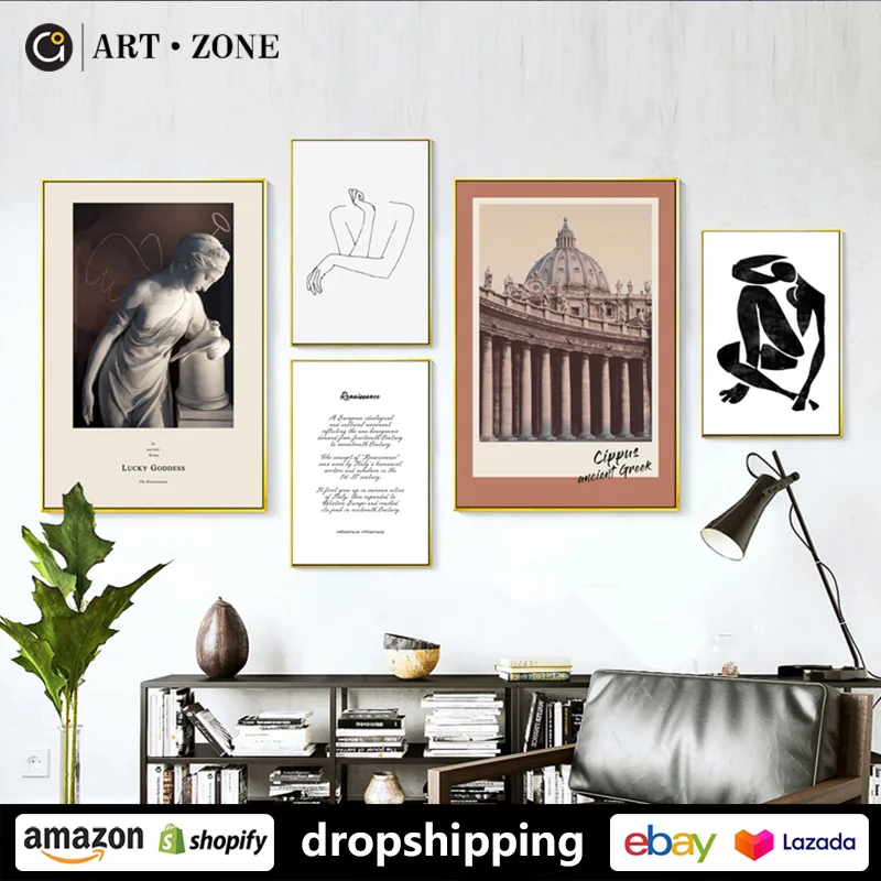 

ART ZONE Nordic Neoclassical Ink Still Life Modern prints Wall Art Canvas posters Artwork Living Room Bedroom Decor Frameless