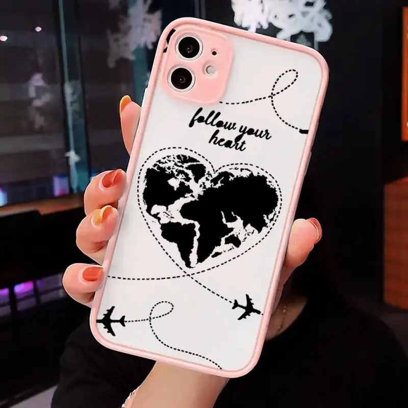 

World map travl airplane pattern Phone Cases matte transparent For iphone 7 8 11 12 plus mini x xs xr pro max cover