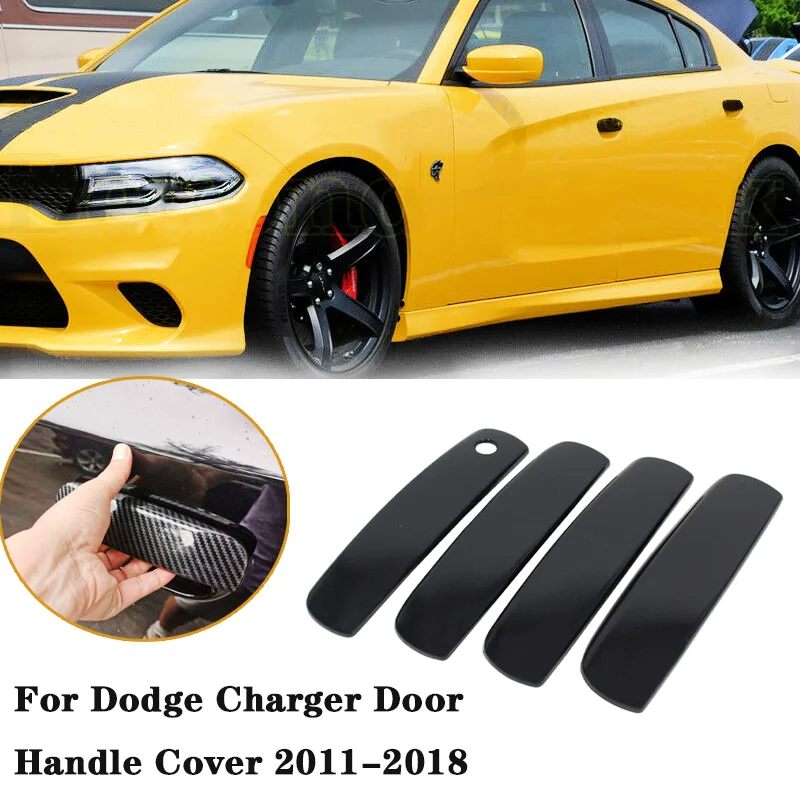 

4 PCS Gloss Black/Carbon Look Exterior Outside Outer Door Handle Cover Overlay For Dodge Charger Door Handle Cover 2011-2018