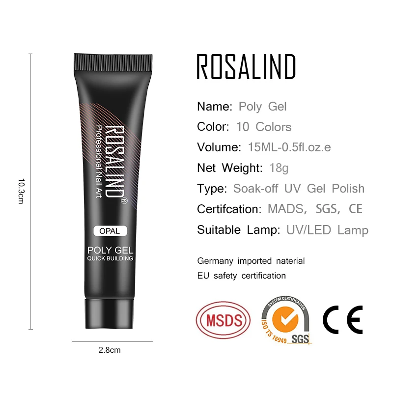 ROSALIND Gel Nail Kit With UV Lamp 15ml Poly Extension Finger Art Manicure Acryl Semi Permanent Varnish Hybrid | Красота и здоровье