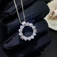 meibapj top quality moissanite gemstone round flower pendant necklace for women real 925 solid silver fine jewelry