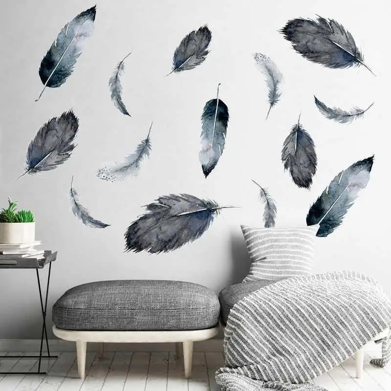 

Creative Feather Wall Sticker Background Decoration Room Bedroom Cozy Black and White Wall Sticker Self-Adhesive Wallpaper