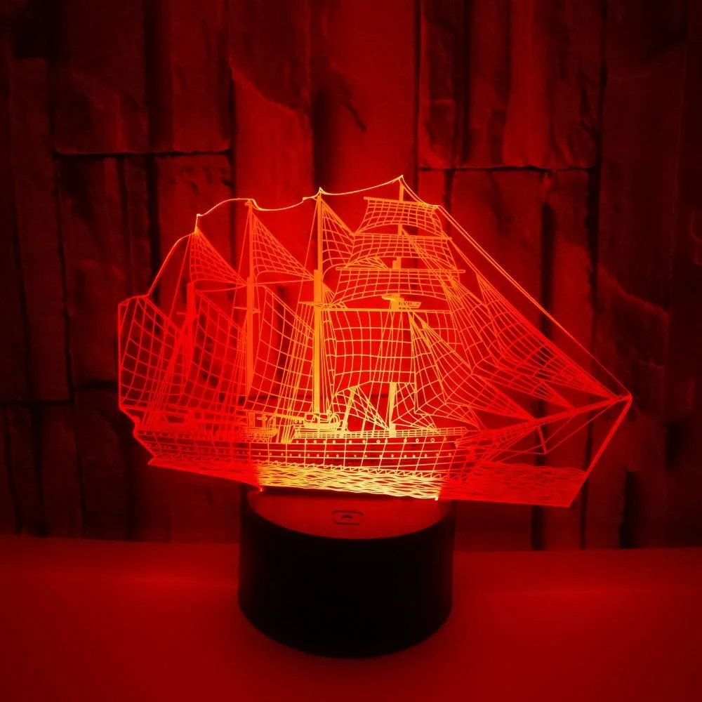 3D иллюзия Лампа парусная лодка корабль светодиодсветодиодный оптическая