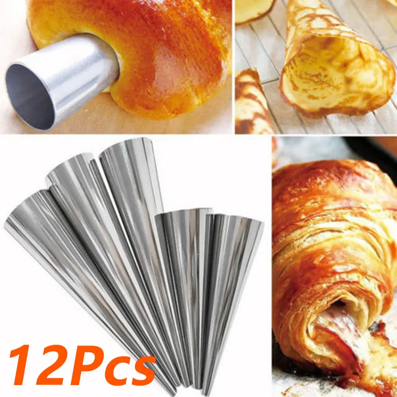 

12PCS Conical Tube Cone Roll Baking Moulds Non-Stick Cannoli Form Tubes Cream Croissant Horn Bread Mold Baking Tool