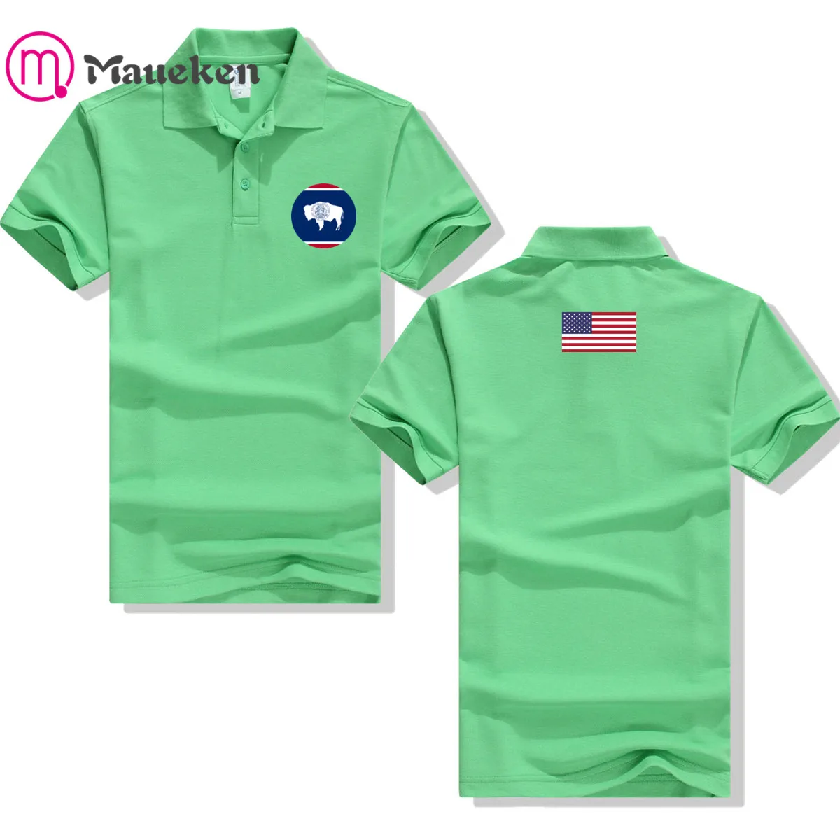 

2021 US States Flag American Wyoming Polo T-Shirts Men Short Sleeve Printed Country Cotton Nation Team Flag USA T shirts