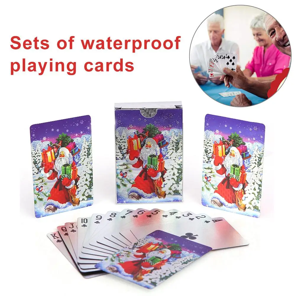 2 Sets Playing Cards With Christmas Pattern Santa Claus Waterproof Silver Foil Poker Board Game Drop Ship | Спорт и развлечения