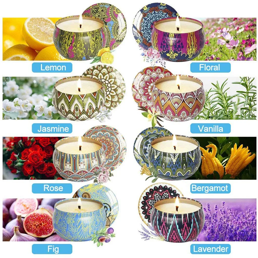 В наличии! 8 виды ароматические свечи с цветами жестяная коробка аромат