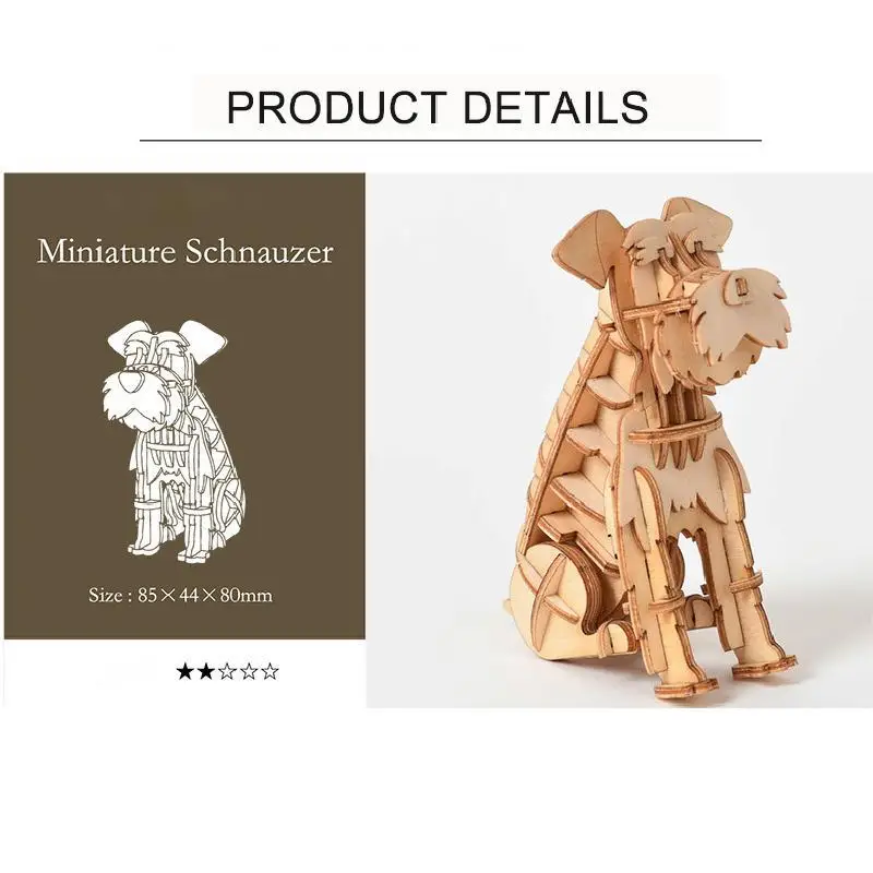 

Laser Cutting Schnauzer Dachshund Poodle Chihuahua 3D Wooden Puzzle Manual Building Blocks Model Kits Desk Decoration Puzzle Toy