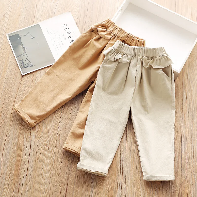 Осенняя одежда брюки для девочек новинка 2019 детские однотонные повседневные с