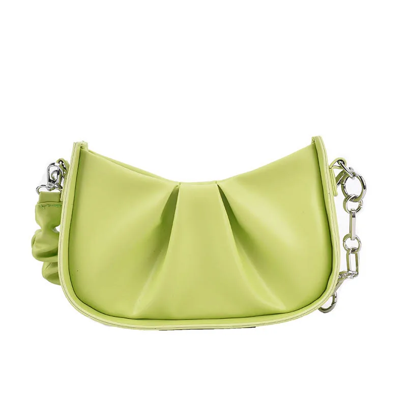 

Fashion Thick Chain Handbags 2021 New Simple Folds Women Messenger Bag High Quality Leather Solid Color One-Shoulder Armpit Bags