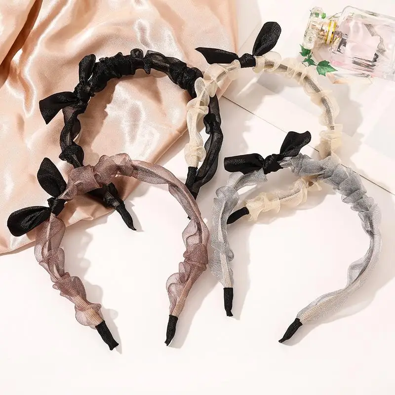 

Cute Bow Women Headband Solid Net Yarn Bezel Girls Vintage Hair Bands Soft Hairband Headwear Rubbers Rabbit Ear Hair Accessories