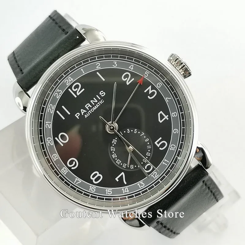 A3 Новые Parnis 42 мм GMT мужские часы Лидирующий бренд механические мужские часы Серебристый футляр для часов ДАТА кожа автоматические мужские наручные часы - Цвет: A3