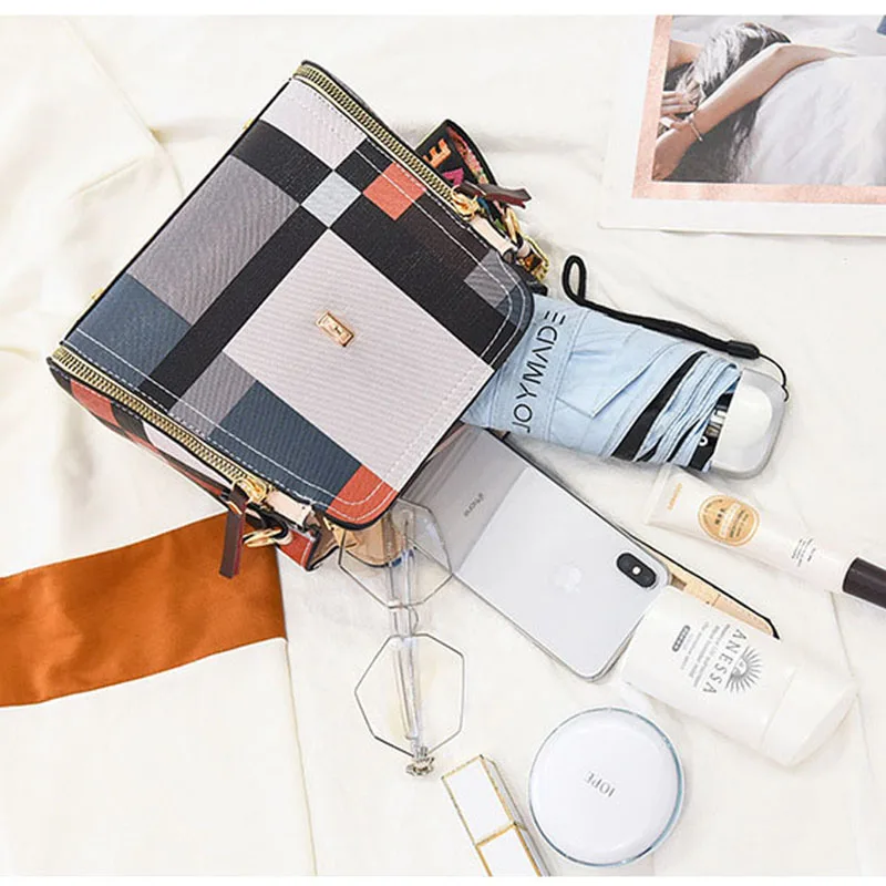 Клетчатая женская сумка через плечо с медведем популярная праздничные