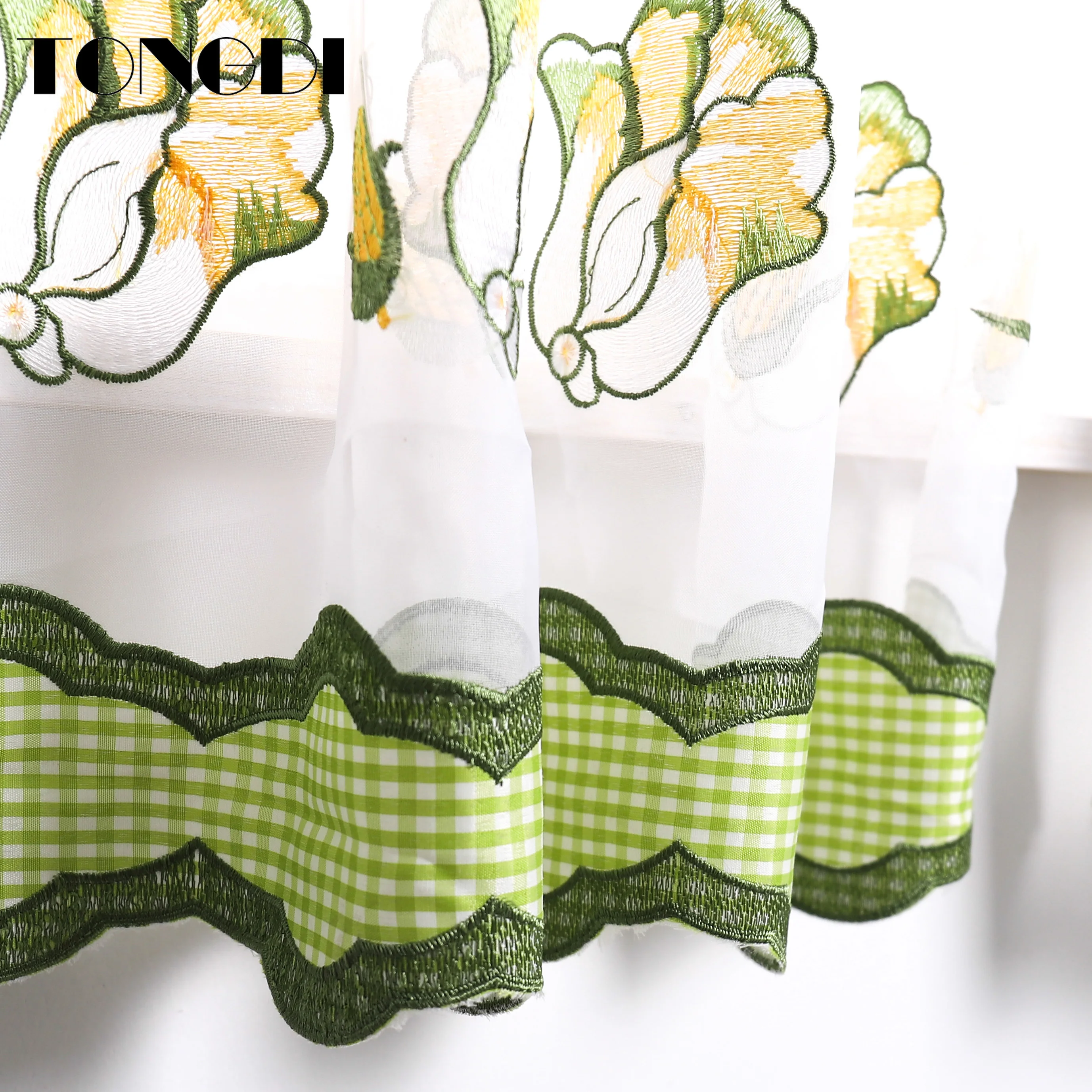 TONGDI домашние кухонные занавески короткие яруса мультяшная вышивка капуста тюль