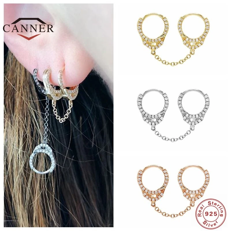 Женские серьги кольца CANNER из настоящего серебра 925 пробы с наручниками ушной