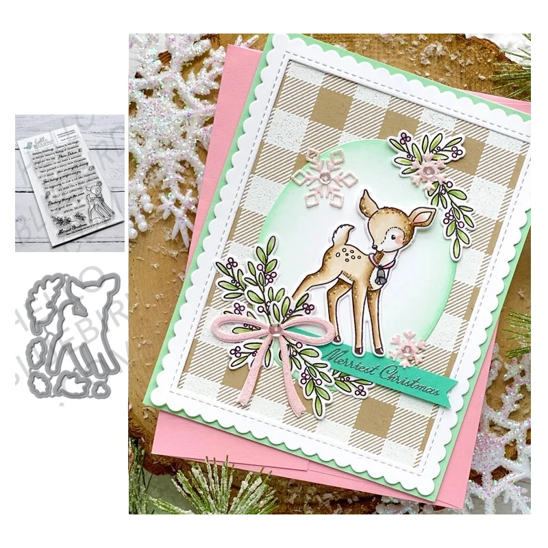 

2022 New Arrival Deer Merry Christmas Metal Cutting Dies and Clear Stamps Scrapbooking Letters Craft Stencil Album Sheet Decor