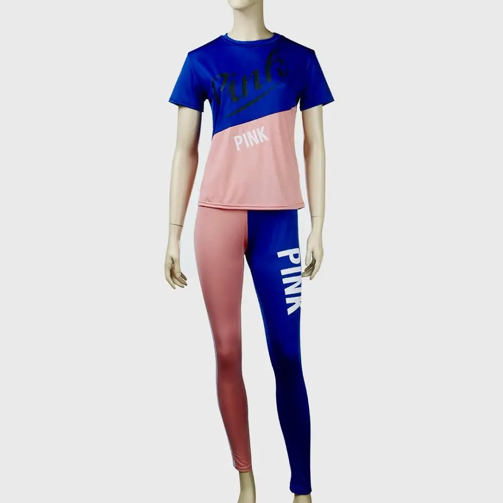 

YICIYA Casual PINK Printed Women Two Piece Outfits Short Sleeve Tshirt And Long Skinny Pants Suits Plus Size 3XL Tracksuit Women