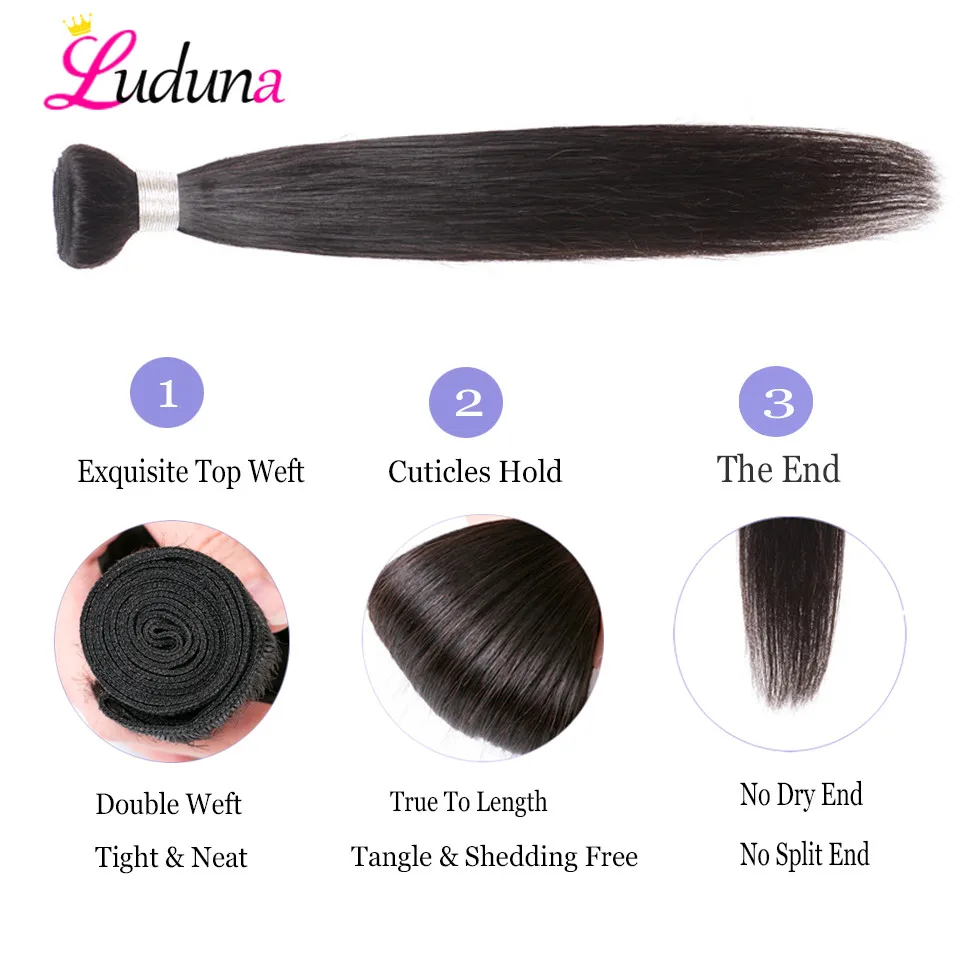 Luduna 3 пряди прямые волосы 100% человеческие 100 г/шт. перуанские Remy для наращивания