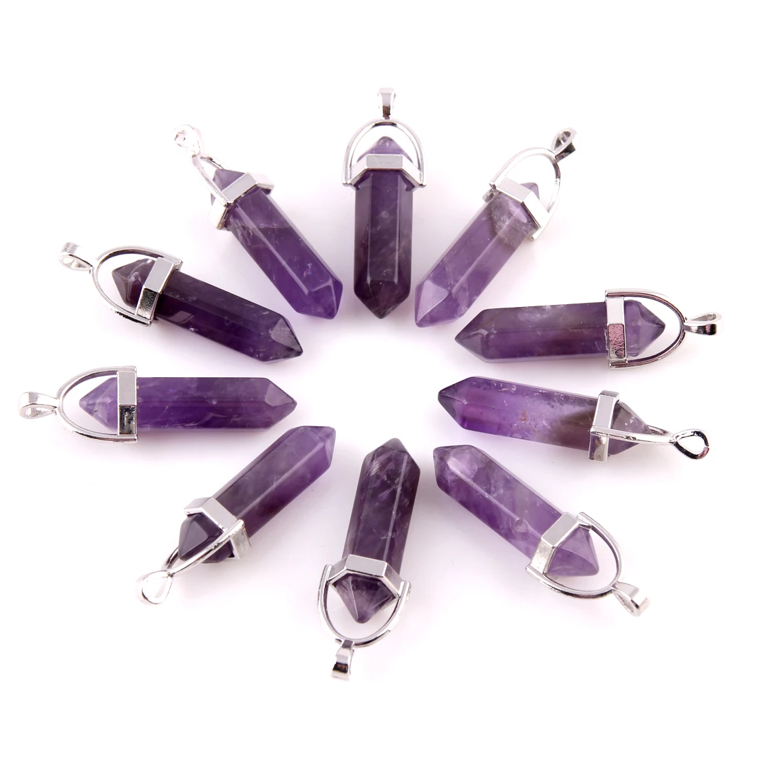 Amethyst 10 шт./лот Черный обсидиан Природные Смешанные Камни Камень Точка Шестигранный Кристалл Ювелирные Аксессуары Заявление Женщины Ожерелье - Окраска металла: Amethyst