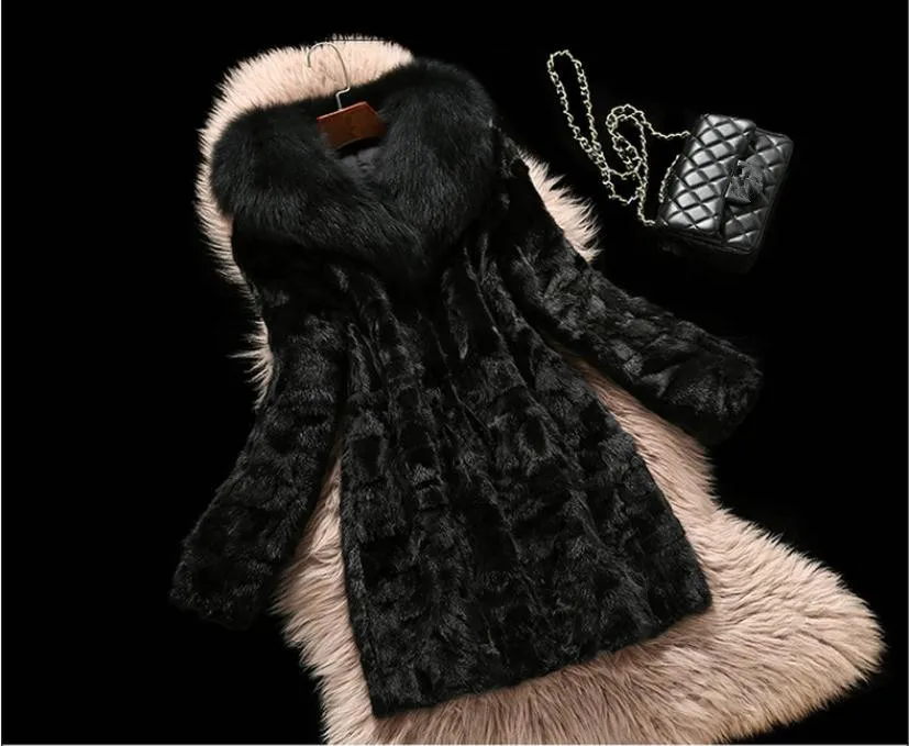S/9Xl Women'S Imitation Fur Collar Outwears Oversized Long Section Winter Autumn Man-Made Fur Overcoats Black Female Coats K1300