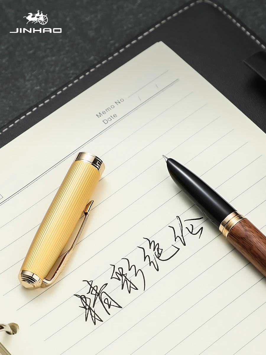 

Jinhao 85 Reto Pro Fountain Pen, Wood Barrel Copper Cap, Gold Arrow Clip, Extra Fine Writing Tip, Office Signature School F214