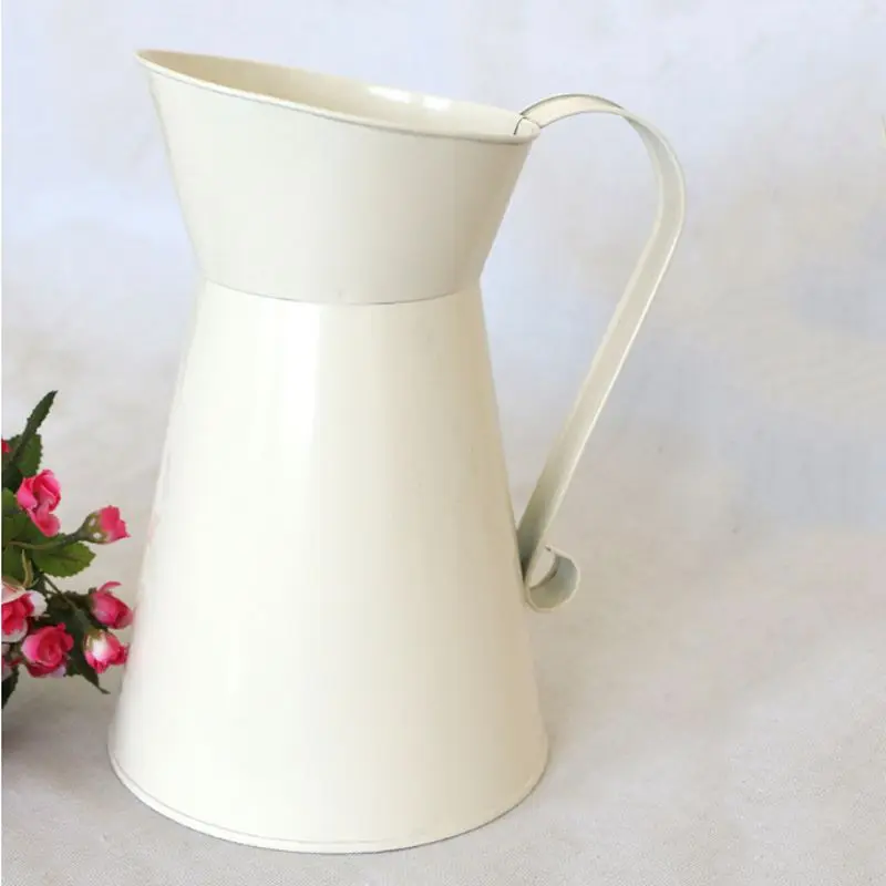 Vintage Tall Shabby Chic Cream Vase Enamel Pitcher Jug Wedding Home Decor | Дом и сад