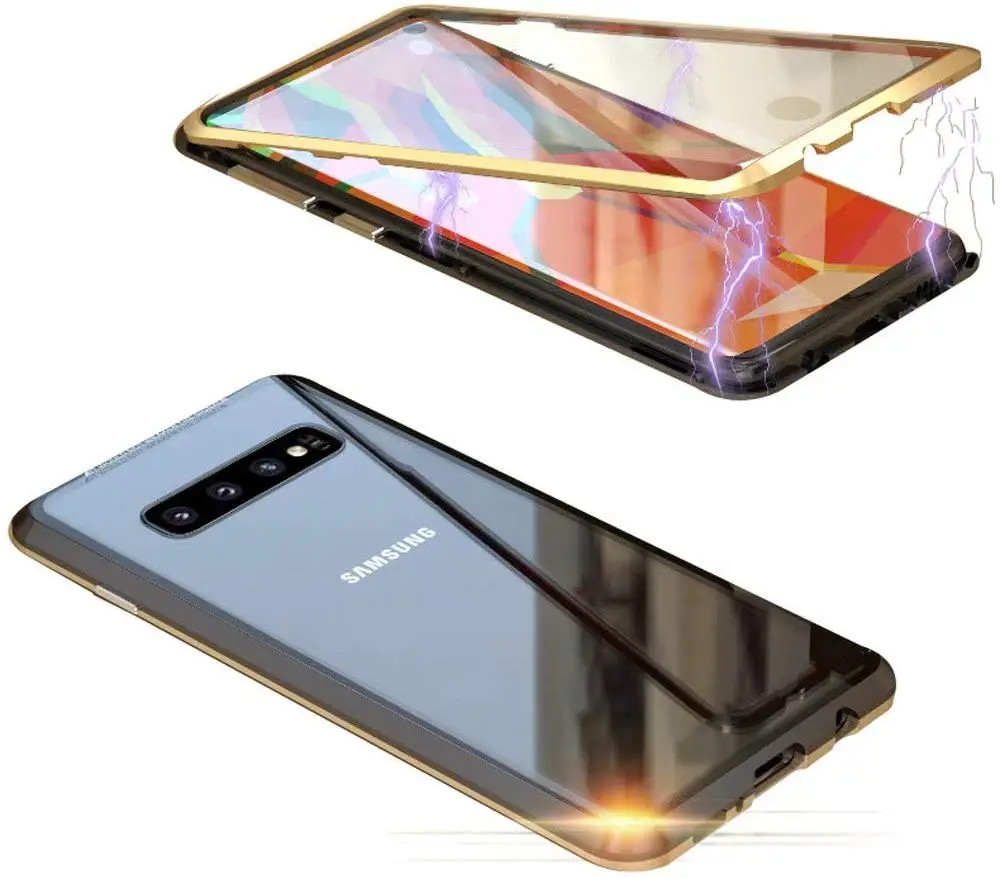 Чехол с магнитной адсорбцией для samsung Galaxy Note 10 Plus, двухсторонний, закаленное стекло, металлический чехол для samsung Galaxy Note 9, 8, чехол - Цвет: Gold Black