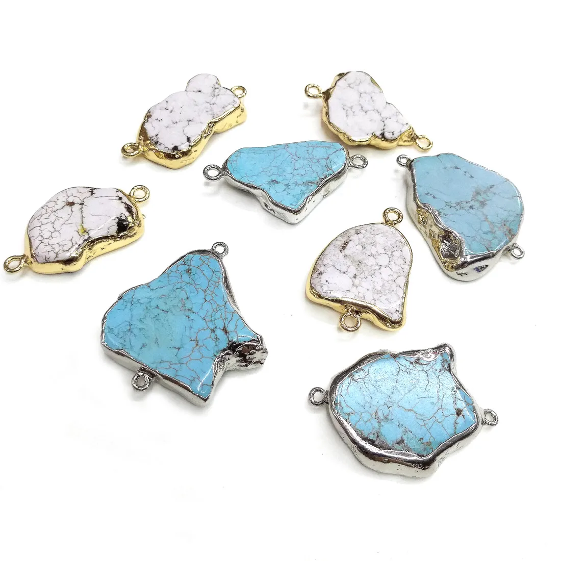 

Natural Stone Turquoises Pendant irregular Double Hole Connector for Jewelry Making DIY Charms Necklace Bracelet Accessories