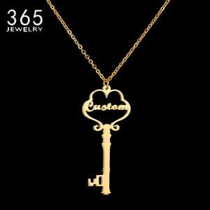 Индивидуальное ожерелье с именем ключа, персонализированный чокер из нержавеющей стали с надписью и золотой именной табличкой для женщин и девушек, подарок на день рождения