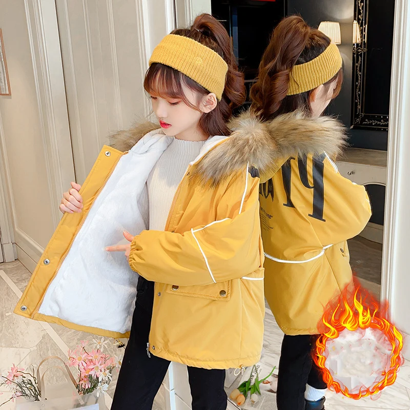 

Girls Coat Jacket Thicken Plus Velvet 2022 Fur Thicken Plus Velvet Winter Autumn Cotton Plus Size Overcoat Children's Clothes