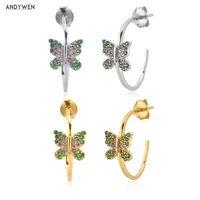 andywen 925 sterling silver gold rainbow cz zircon butterfly hoops piercing pendant clips wedding gift fine jewelry rock punk