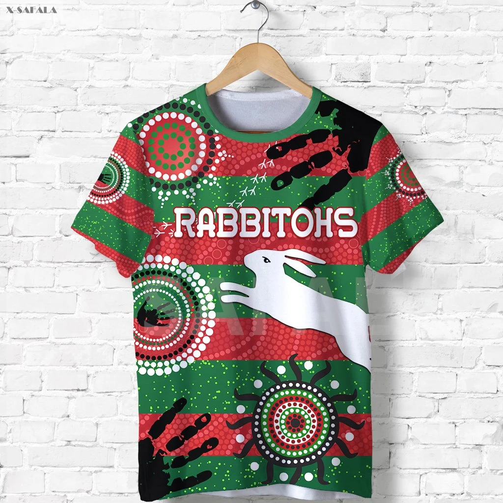 

Rabbitohs Anzac Day Indigenous 3D Fashion All Over Printed Round Neck T-Shirt Men Rugby Sport Casual Tee