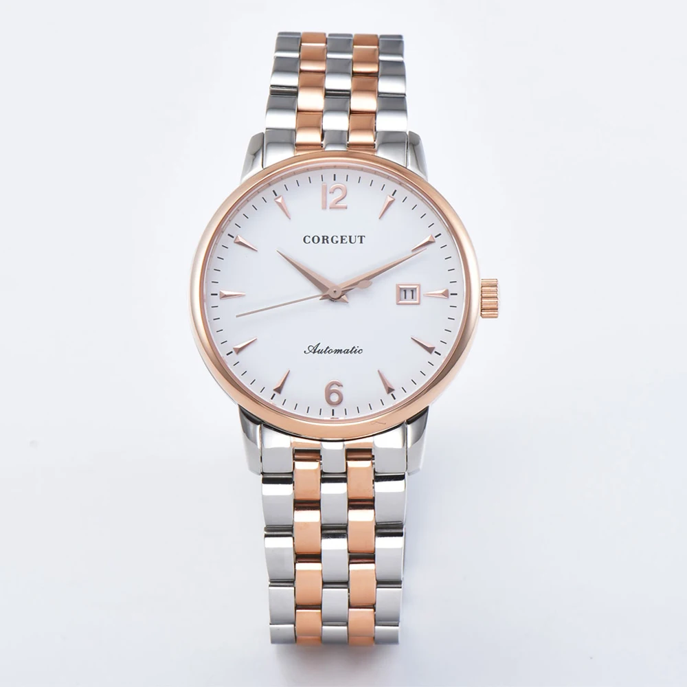 Мужские автоматические часы с циферблатом 40 мм розовое золото белый