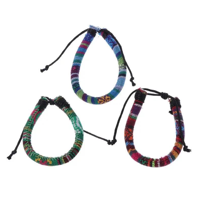 

3Pcs Friendship Ethnic Tribal Cotton Linen Bracelet Braid Boho Hemp Rope Jewelry
