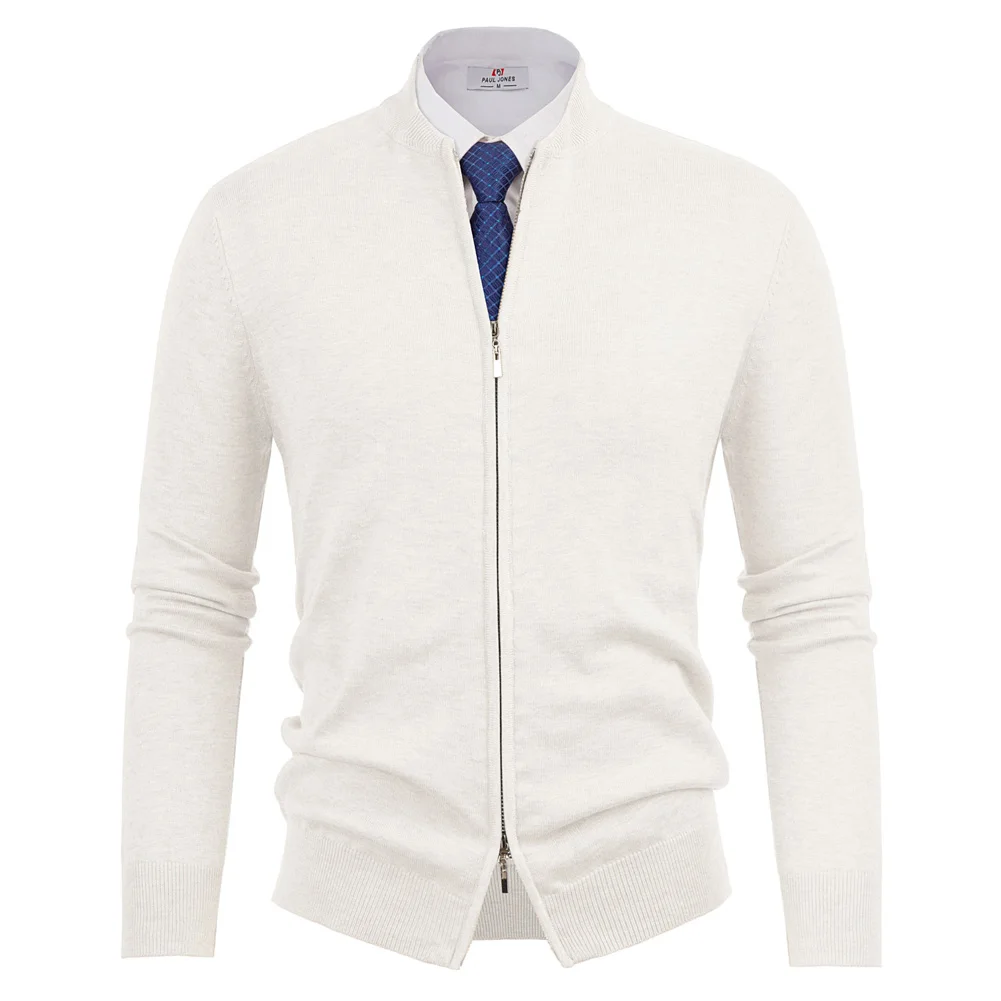 

Men Jacket Clothes Spring Tops Slim Long Sleeve Stand Collar Two-Way Zipper Knitted Baseball Coat Solid Breathable New Male