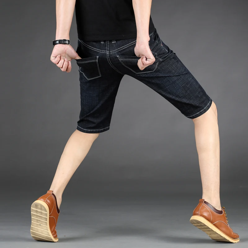 

2021 Summer Men'S Brand Denim Shorts Business Casual Loose Straight-Leg Stretch Thin Jeans Male High-Quality Five-Quarter Pants