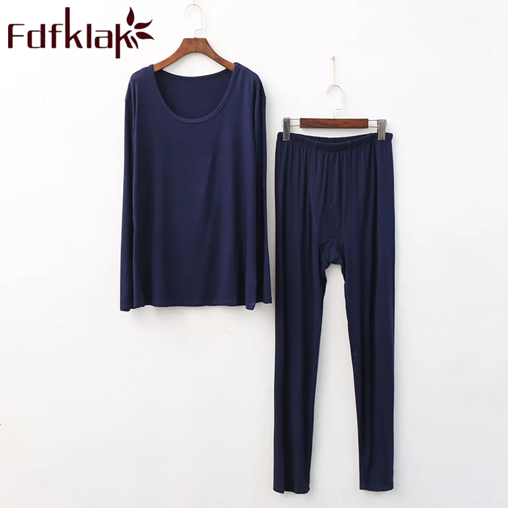 Fdfklak XL-5XL Plus Size Modal Sleep Wear Set 2020 Spring Autumn New Long Sleeve Pyjamas Men Pajamas For Men Sleepwear