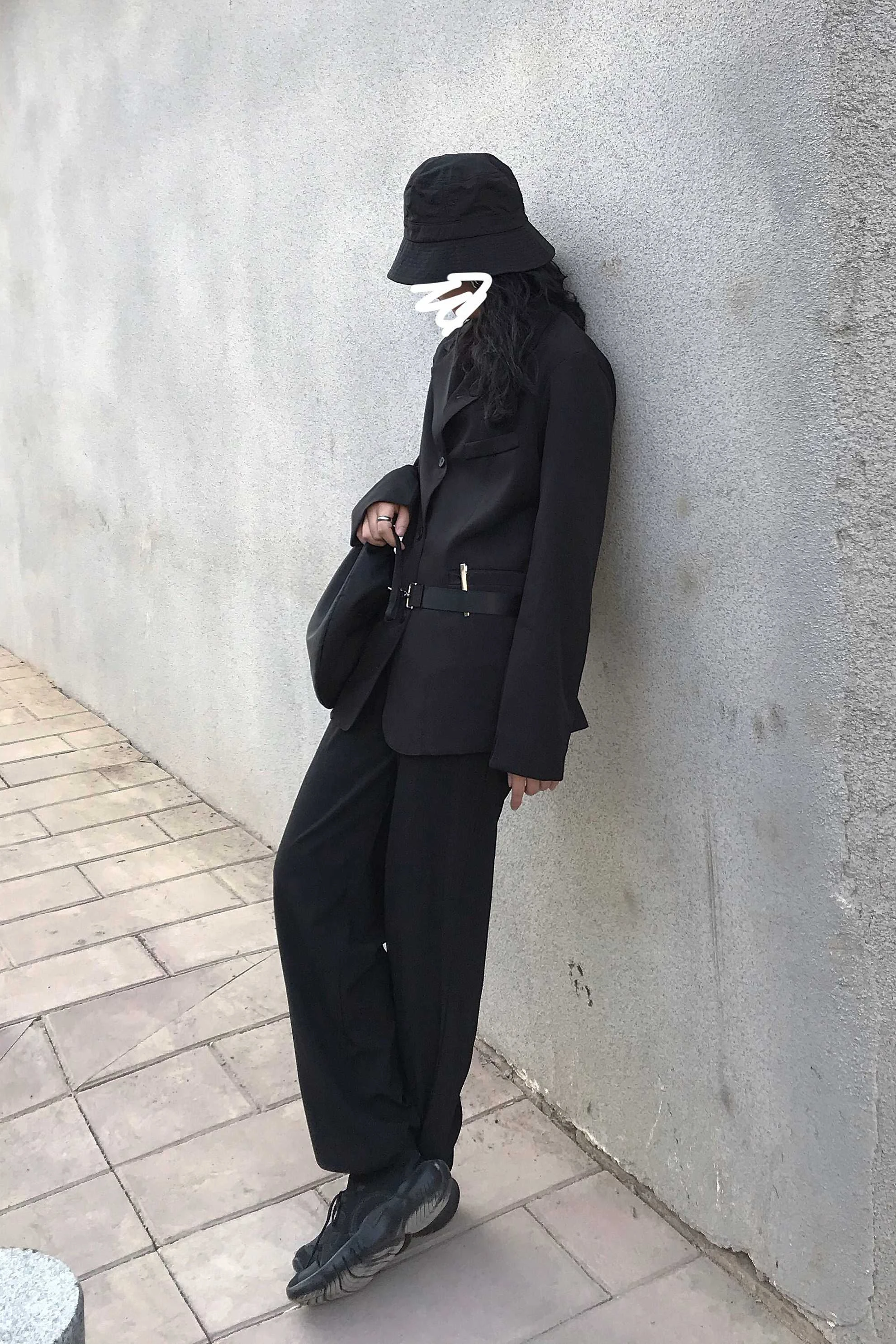 

SuperAen New Design Solid Black Loose Suit Single Breasted Notched Woman Jacket